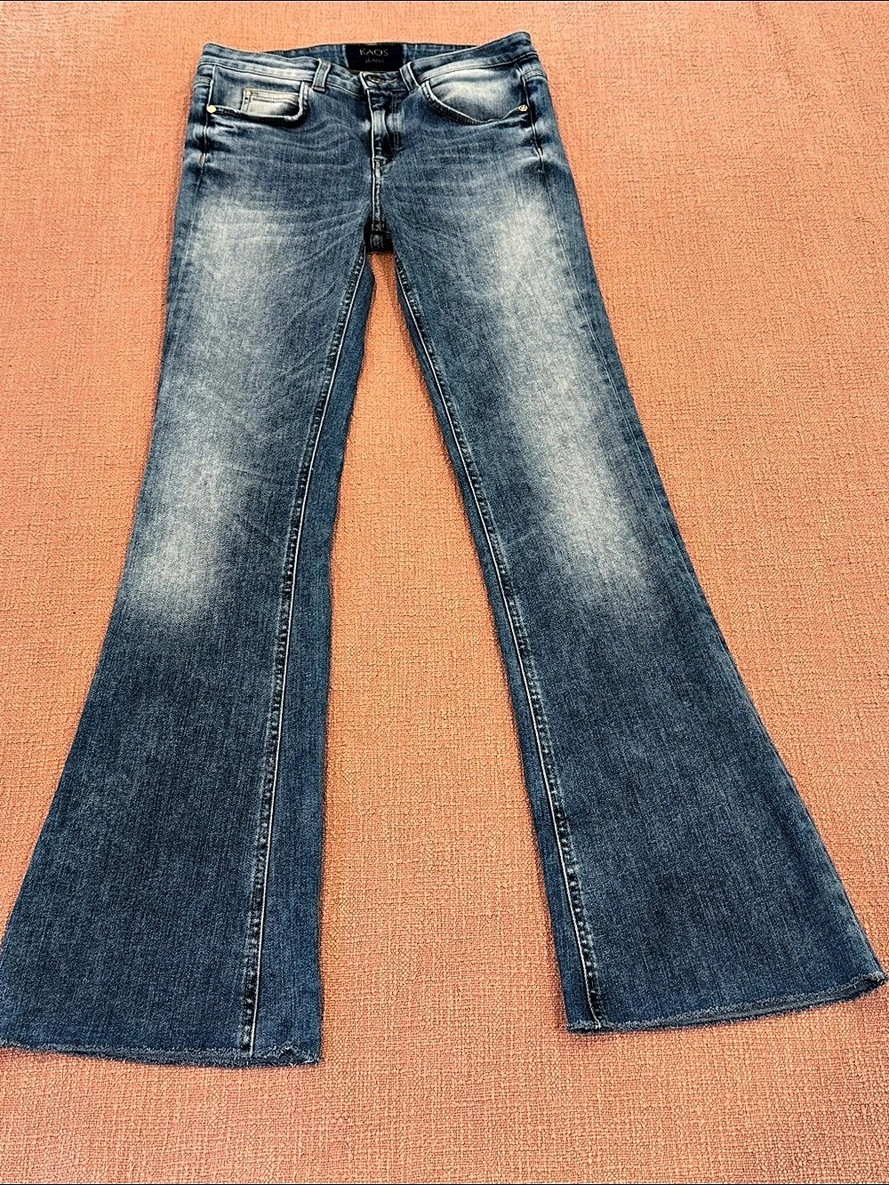 KAOS Italian Flare High Waist Jeans in Blue W28L30.5